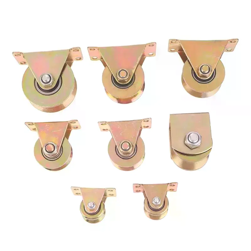 1 Piece U/V Shaped Home Hardware Rigid Caster Track Wheel Bearing Pulley Plating Color Steel Sliding Door Rollers