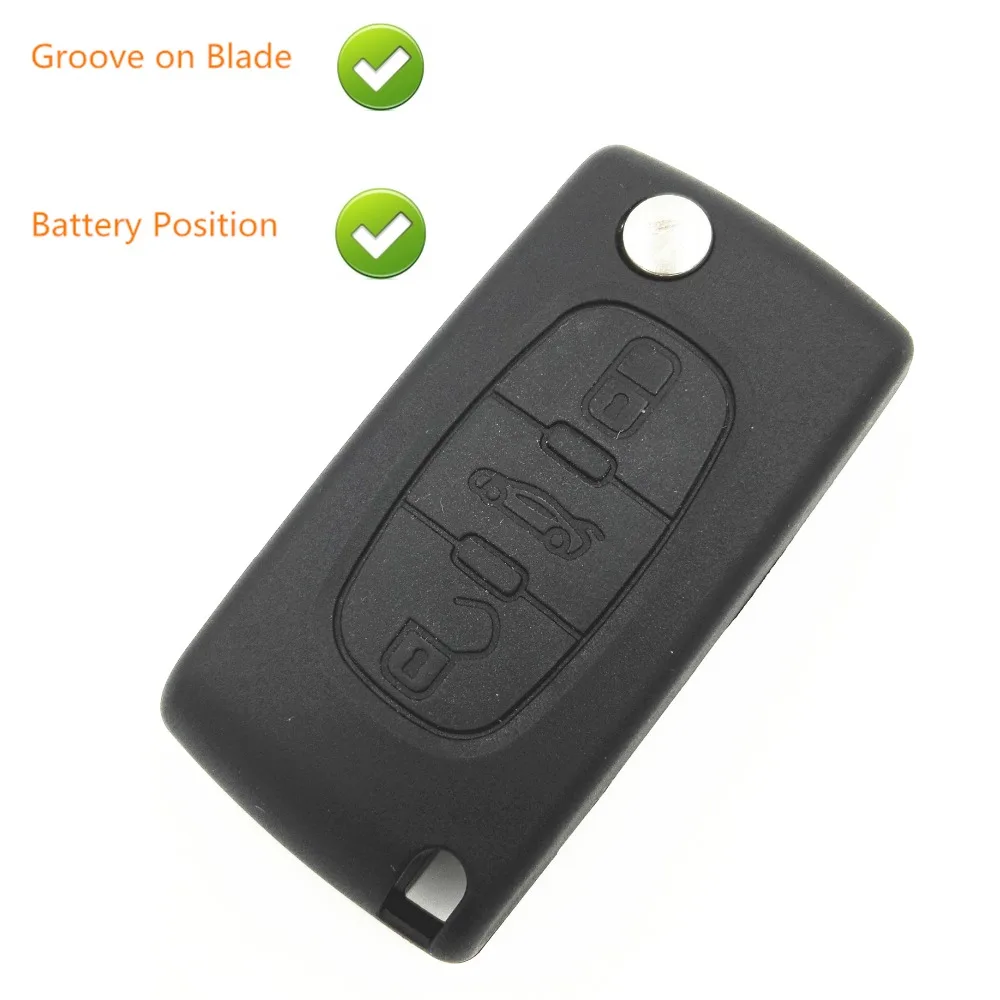 

Replacement 3 Button Folding Blank Key with Battery Place for Citroen C4 C4l C3 C2 C5 Flip Shell Cover Fob Groove on Blade