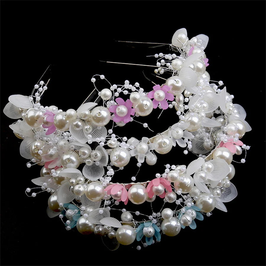 Korean Fashion Simple Pearl Headband Women Girls Children Flower Garland Headband Bride Wedding Crown Sweet Beaded Headpiece