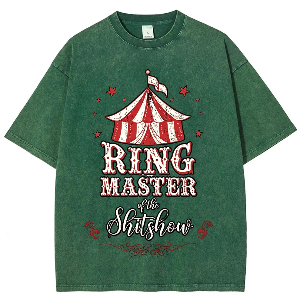 Women  Ring Master Of The Shitshow T Shirt Purple Vintage Circus Tent Print Funny Quote Tee Casual Summer Top Acid Wash
