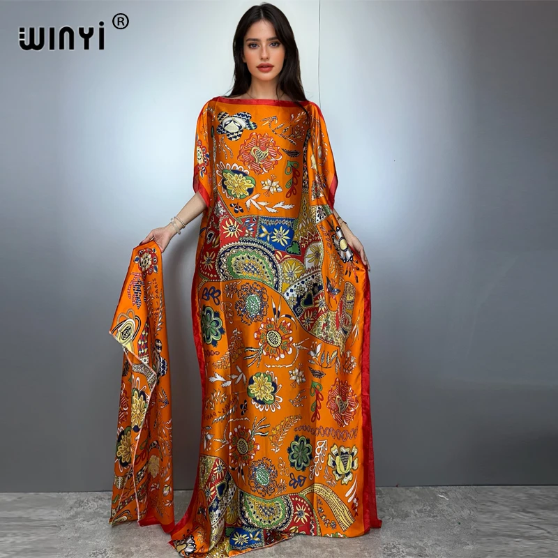 

WINYI muslim african traditional dress for woman abaya dubai luxury Kaftan evening dress Elegant Maxi Length Dress beach covers