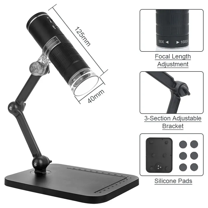 WiFi Digital Microscope 1000X Portable 8 LEDs USB Microscope For Android IOS IPad PC Endoscope with Bracket PCB Inspection Tools