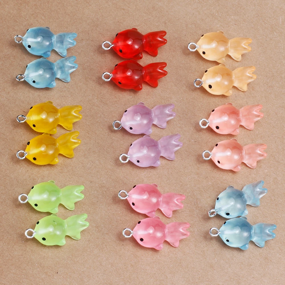 

10Pcs 3D Cute Luminous Goldfish Fish Resin Pendants Charms Diy Earrings Necklace Keychain for Jewelry Making Supplies Accessory