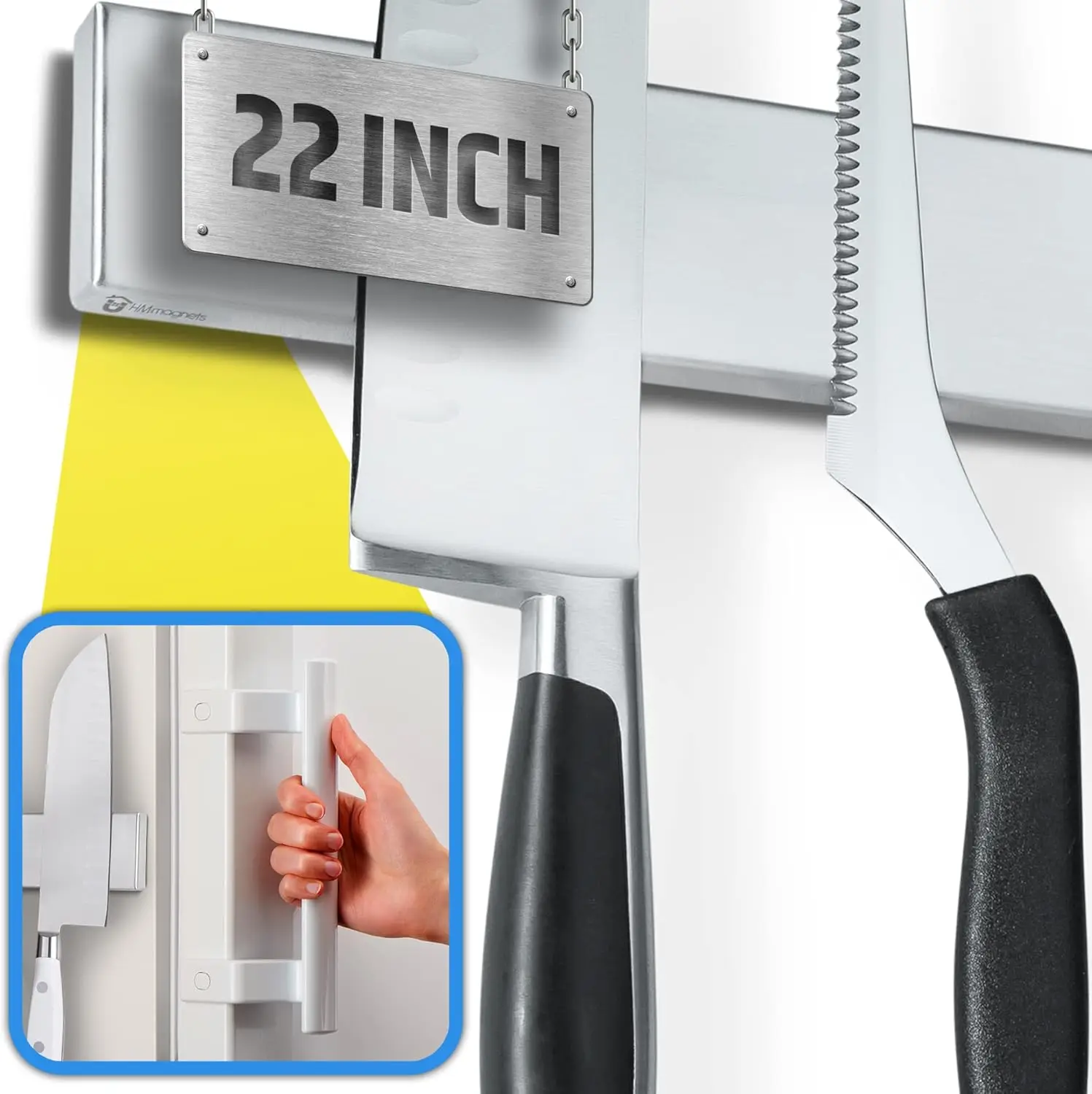 

22" Premium Magnetic Knife Holder for Refrigerator - Double-Sided Heavy-Duty Magnets, Upgraded Stainless Steel Design