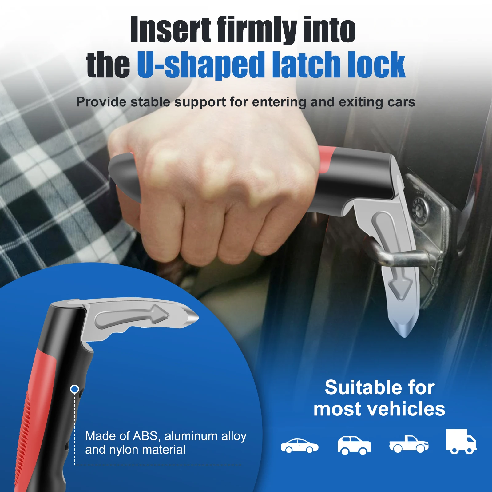 2/4Pcs Car Door Handle for Elderly 2 In 1 Multifunctional Vehicle Support Handles Window Breaker Portable Auto Car Handle Assist