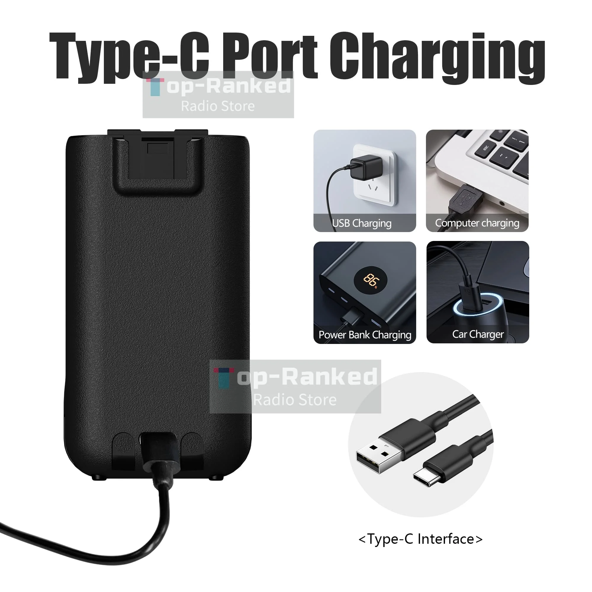 Baofeng UV-5R Mini Walkie Talkie batería Original tipo C carga 1600mAh reemplazo Li-ion batería Radio bidireccional piezas originales