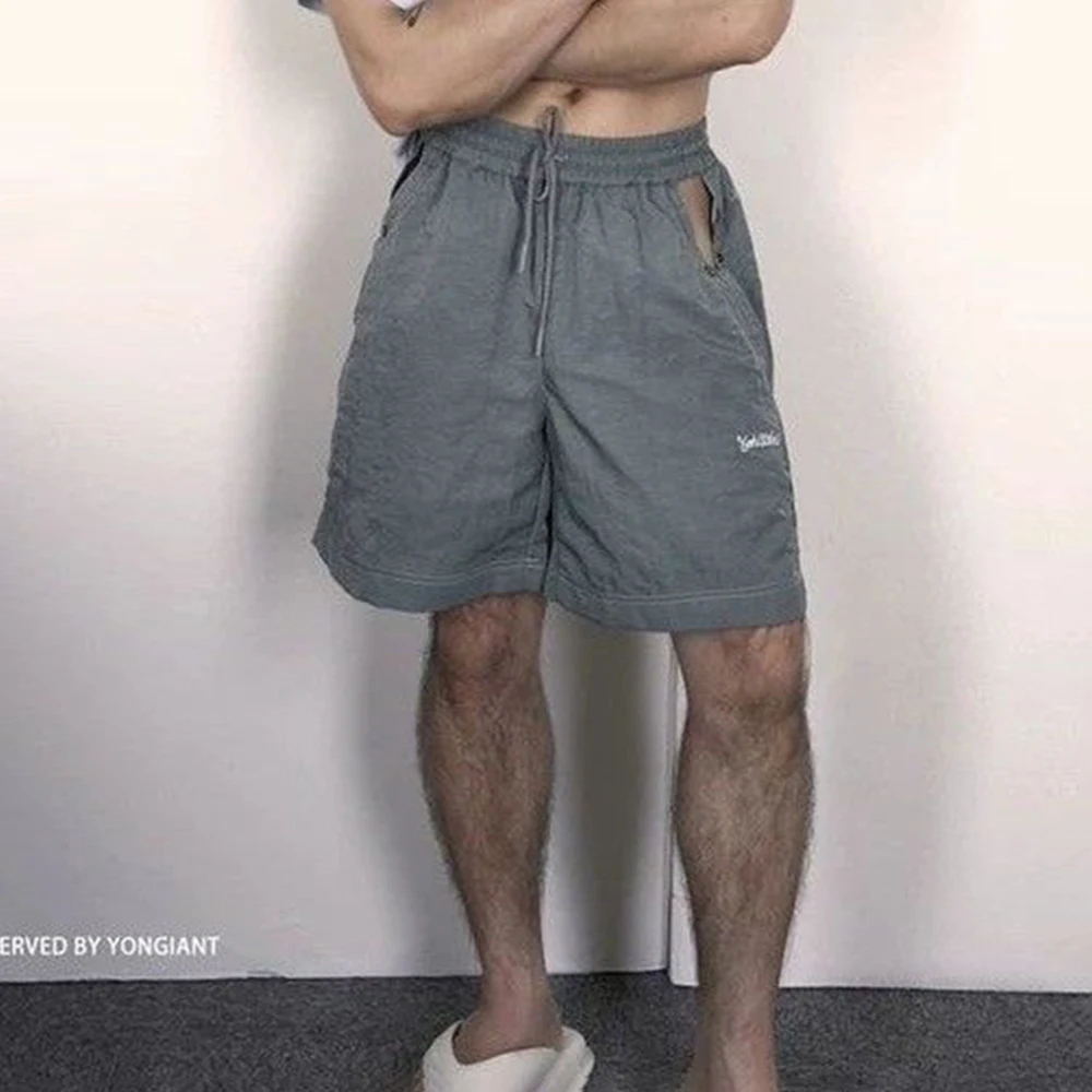 2026 Summer New Men's Solid Color Hollow-Out Shorts American Retro Fashion Trend Street Casual Loose Niche Men's Bottoms