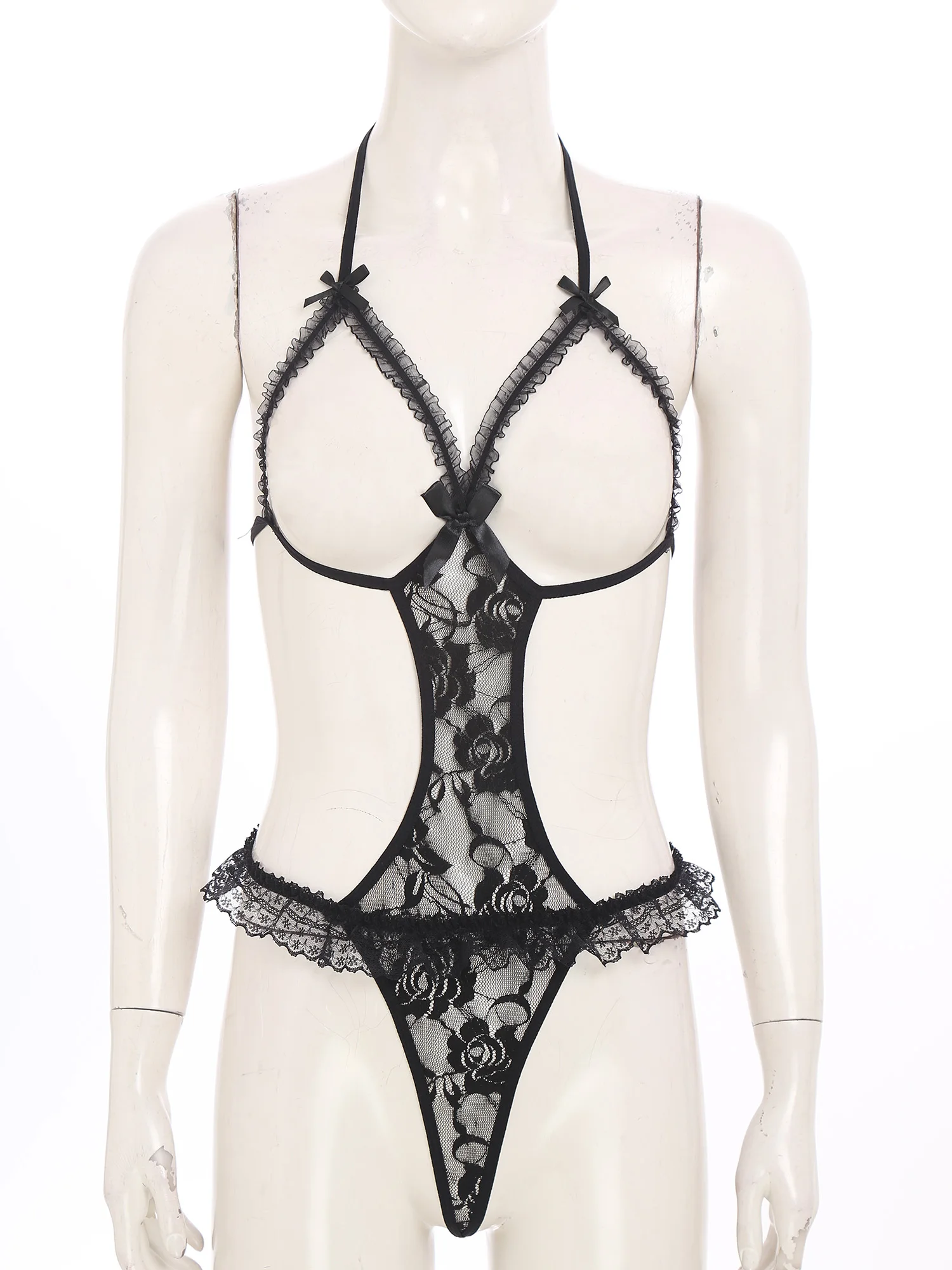 

Женское сексуальное кружевное/металлическое боди-комбинезон с цветочным узором, на бретелях, с открытой спиной, вырезами, открытой чашкой, высокой талией, цельное, для ночного отдыха