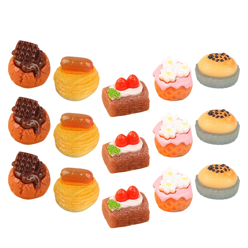 

15pcs Mini Cake Model Resin Dessert Miniatures Adorable Decorative Fake Food Prop Suitable Dollhouse Kitchen Mini House