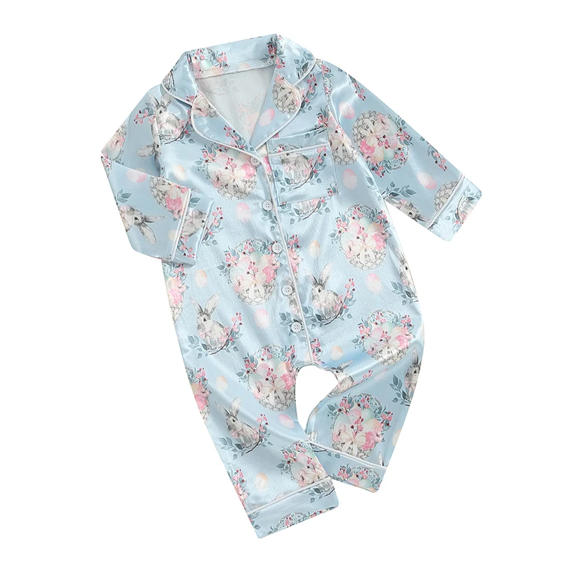 

Newborn Baby Girl Pajamas Romper Long Sleeve Rabbit Floral Print Pajama Jumpsuit Infant Toddler Easter Bunny Outfits