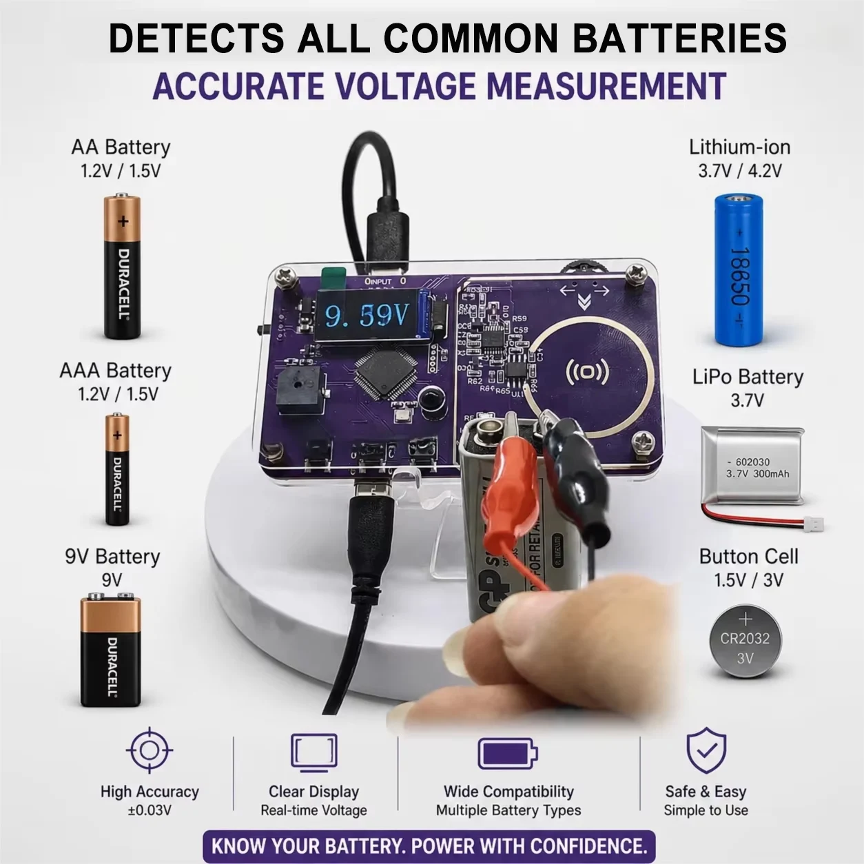 Battery Testing Tool NFC 0-999MHz Frequency Detector, Data Comparison, Emergency Power Supply, All-in-one Voltage Testing Meter