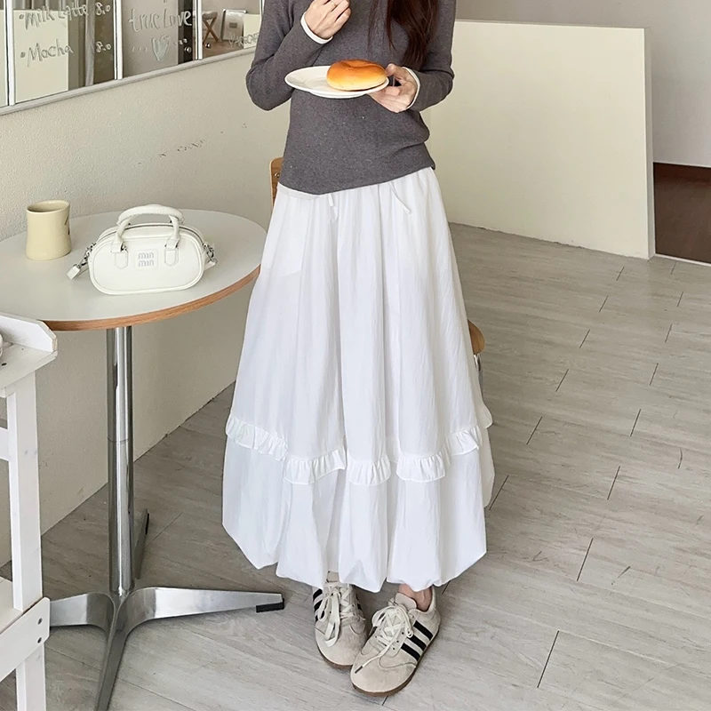 

Женская летняя юбка-миди с защитой от солнца, с высокой талией и эластичным поясом, струящаяся, повседневная, для ежедневной носки, скрывающая живот, облегающая фигуру