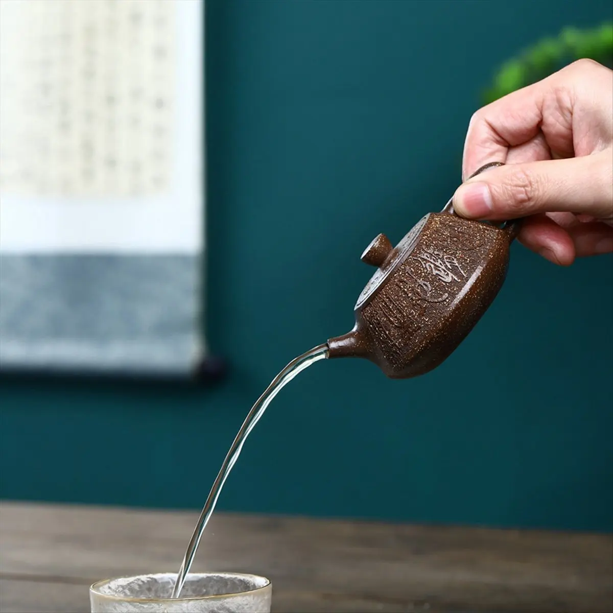 Théière en argile de 100 ml, en pierre brute, faite à la main, personnalisée, avec infuseur à thé et filtre chinois, ustensile de thé de beauté