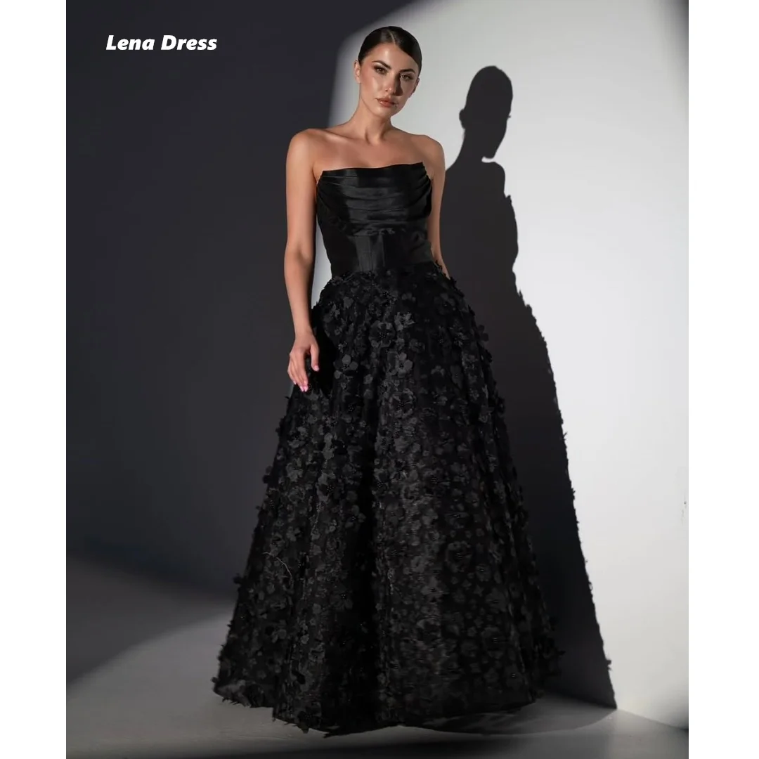 

Lena Line A Luxury Prom Dresses 2025 Woman Luxury Custom Made Black Off-shoulder Flowers Ball Gown Dress Women Evening Dresses