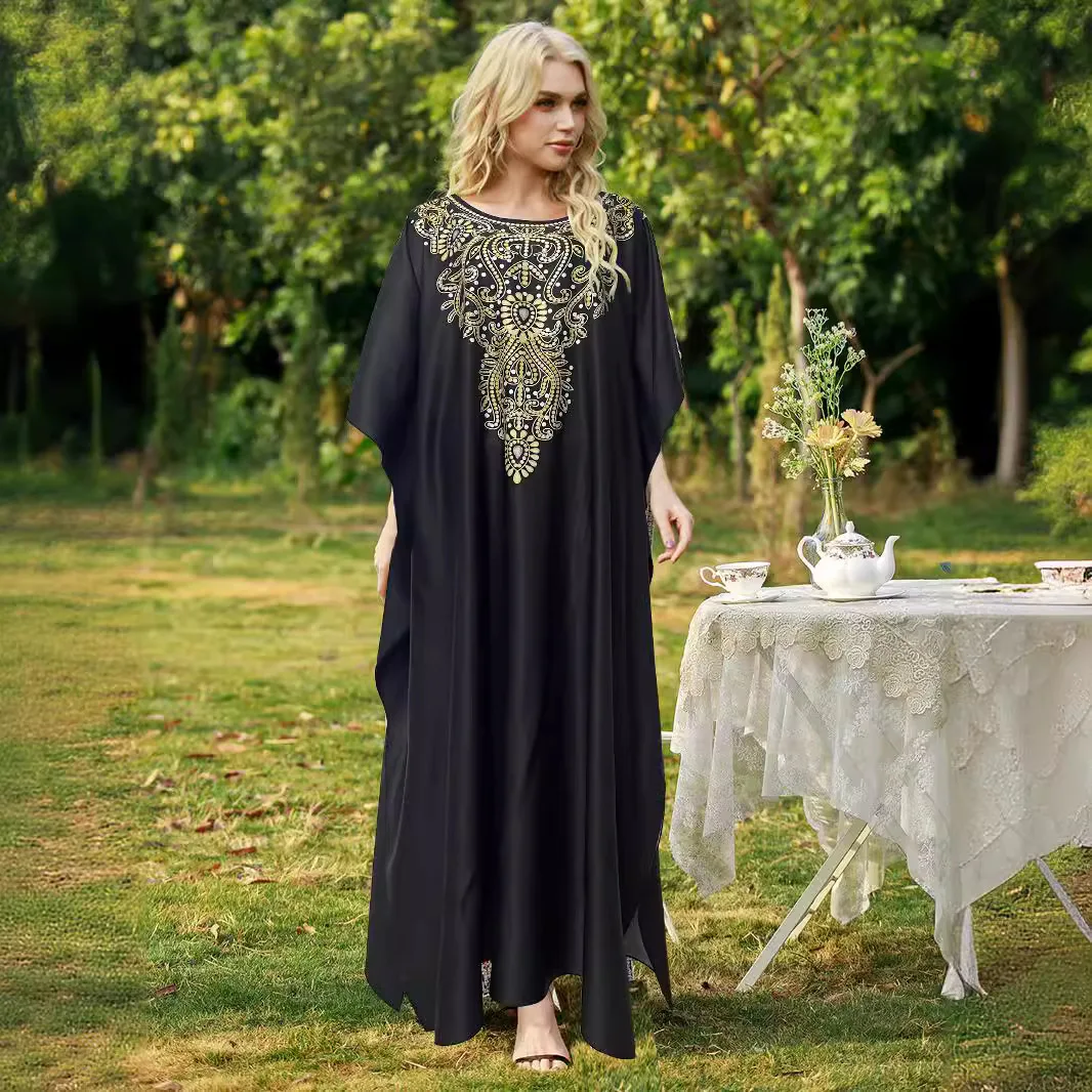 Elegante impressão feminina vestido primavera e verão moda vestidos de festa casual beira-mar férias abaya dubai turquia vestido muçulmano feminino