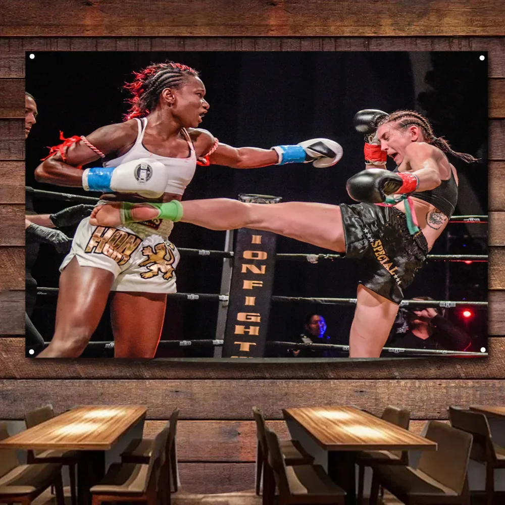 

Female Boxing Fight Wall Chart Tapestry, Sports Combat Gym Fighting Hall Wall Art Decoration Poster Wall Hanging Banner & Flag