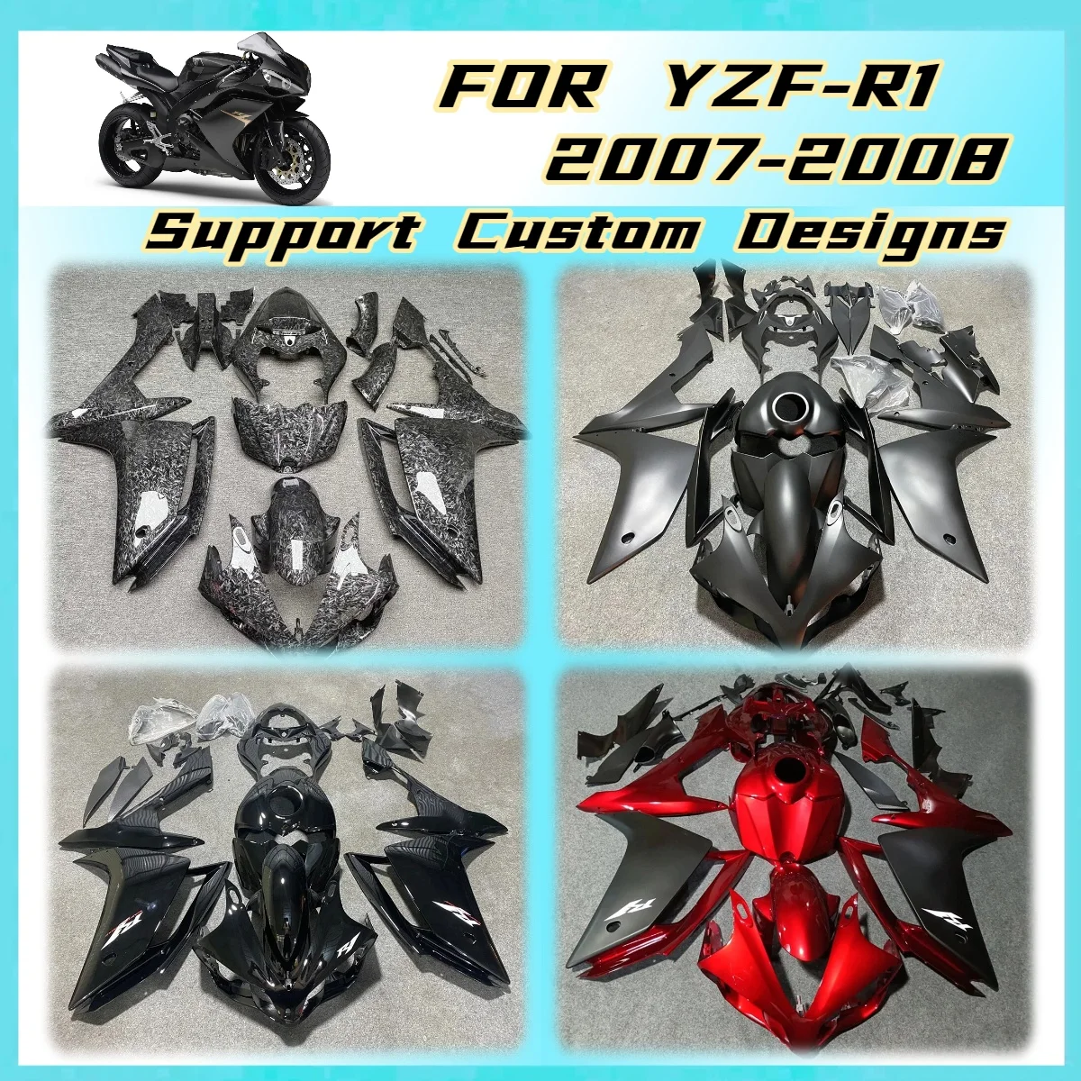 Custom Paint Fairings 2007 2008 YZFR1 Motorcycle Fairing Kit Body Protection Cover Perfect Fit for Yamaha YZF R1 07 08