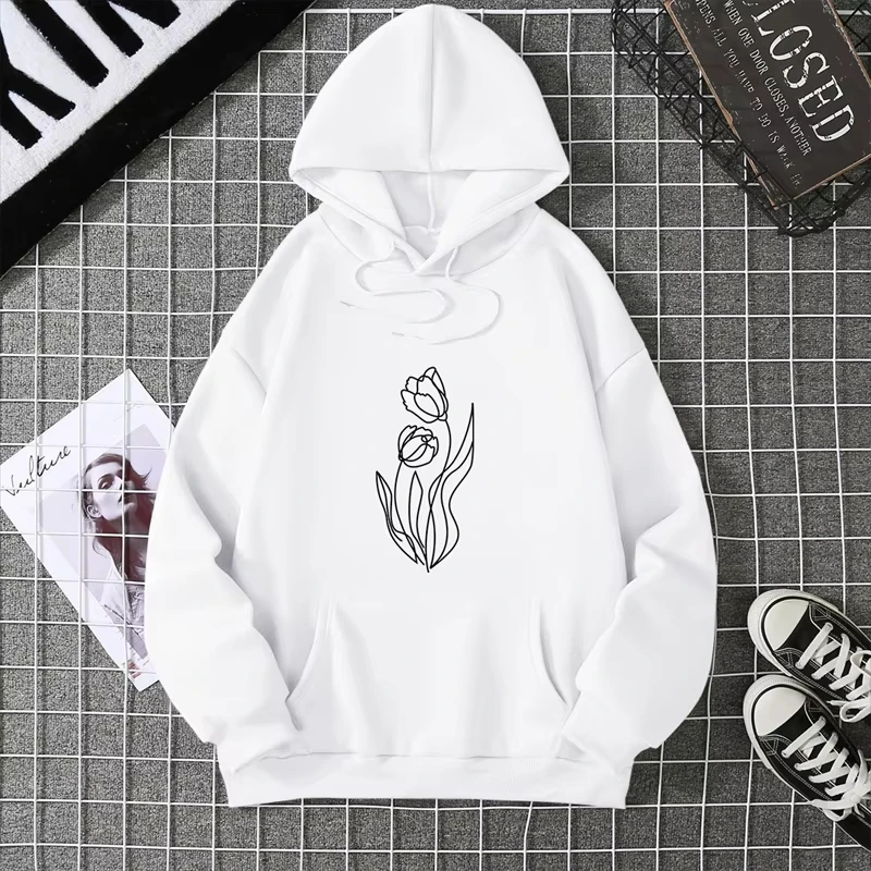 باقة جميلة من هوديس منقوشة بالزهور وبلوفرات مطبوعة يدويًا وقمصان كاجوال للخريف والشتاء للنساء #2