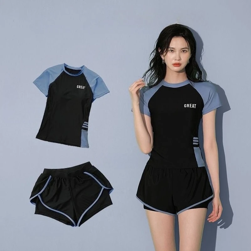 Traje de baño femenino de verano, estilo deportivo informal, súper moderno, para estudiantes, con efecto adelgazante y que cubre el vientre, ideal para piscina.