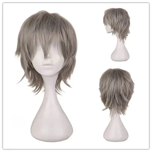 Universal Short Cosplay Wig Silver Red Pink Blonde Grass Green Black Straight Men's Synthetic Wig for Halloween Cosplay Party