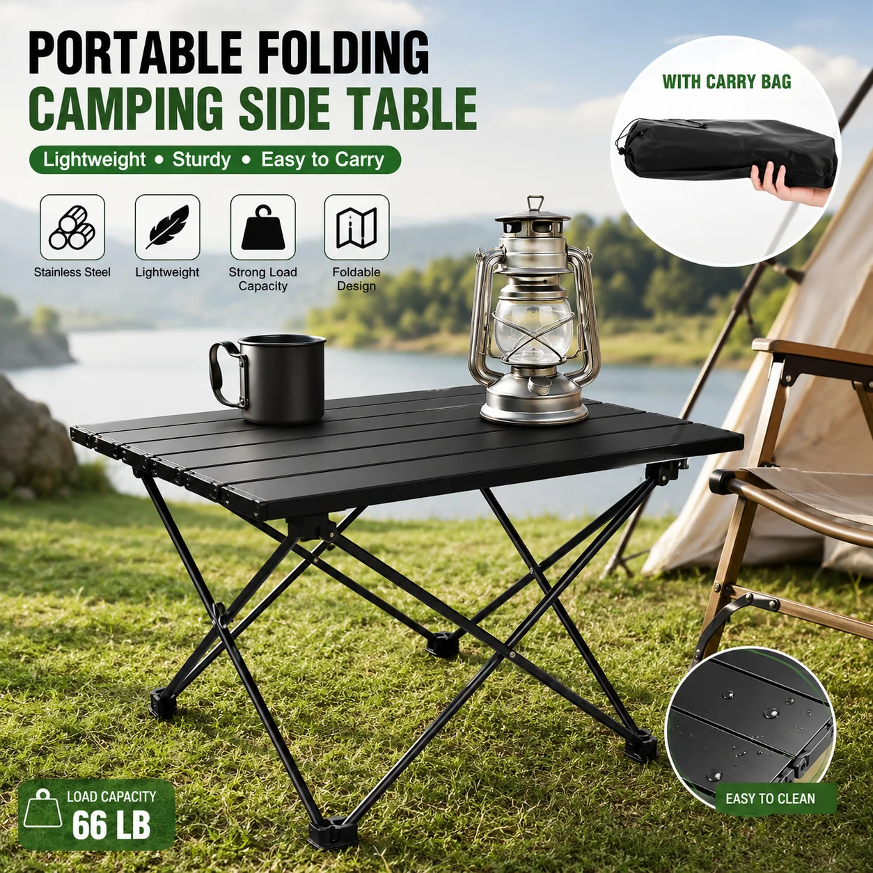 Portable Folding Camping Table – Lightweight & Sturdy Outdoor Side Table with Carry Bag, for Outdoor BBQ Hiking Boating Cooking