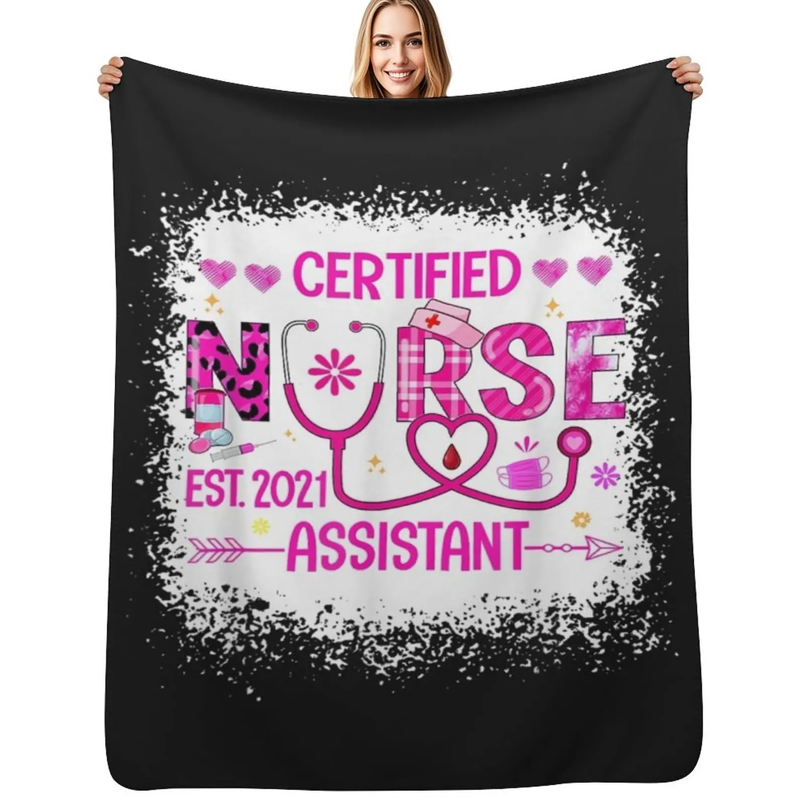 

Certified Nurse Assistant Est 2021 CNA Nursing Aide Women TShirt137 Throw Blanket wednesday Designers Winter beds Loose Blankets