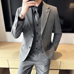 (Jacket+Vest+Pant) Plus Size 7XL-S Men Suit Formal Business Work Wedding Stage Tuxedo Fashion Men Slim Social Formal Suit 3 Pcs