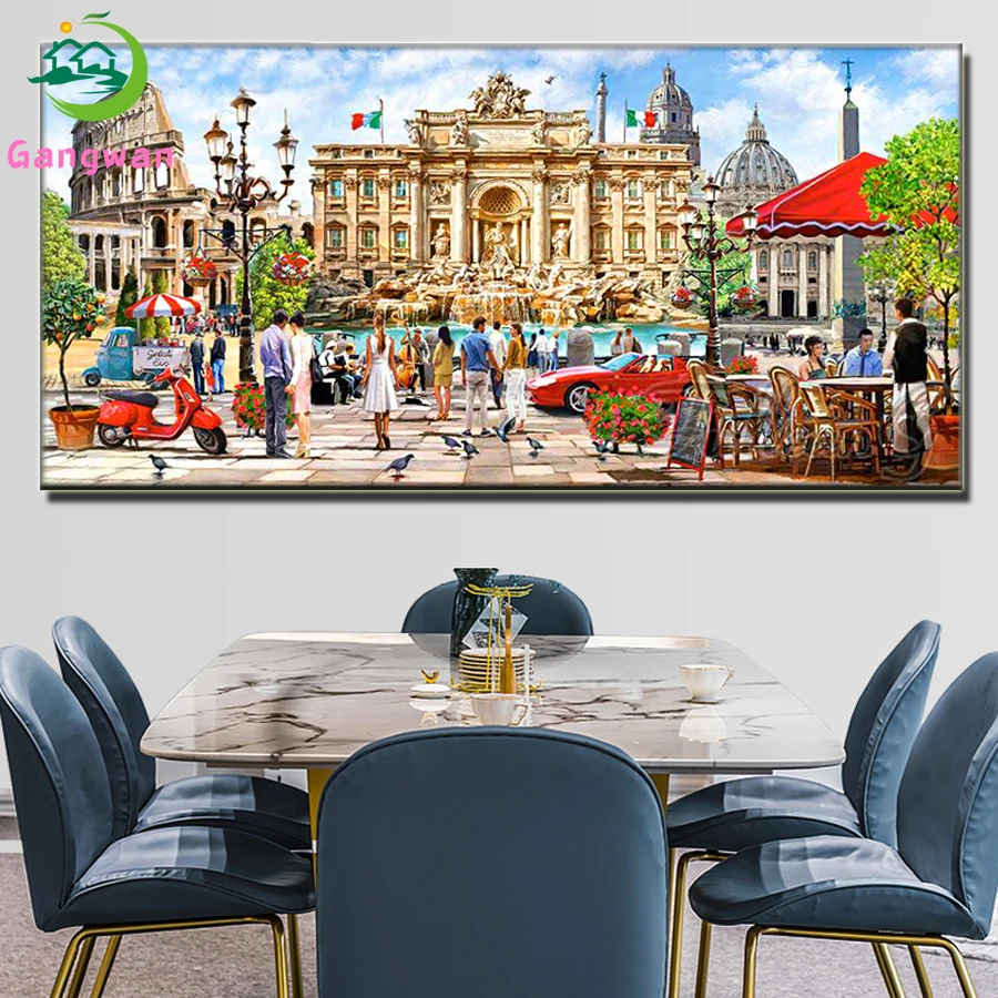 Peinture Diamant 5D à Faire Soi-Même, Perceuse Carrée et Ronde, Grande Splendeur de Rome, Ville, Rue, Bâtiment, Paysage, Mosaïque, Aviation, Vente d'Art