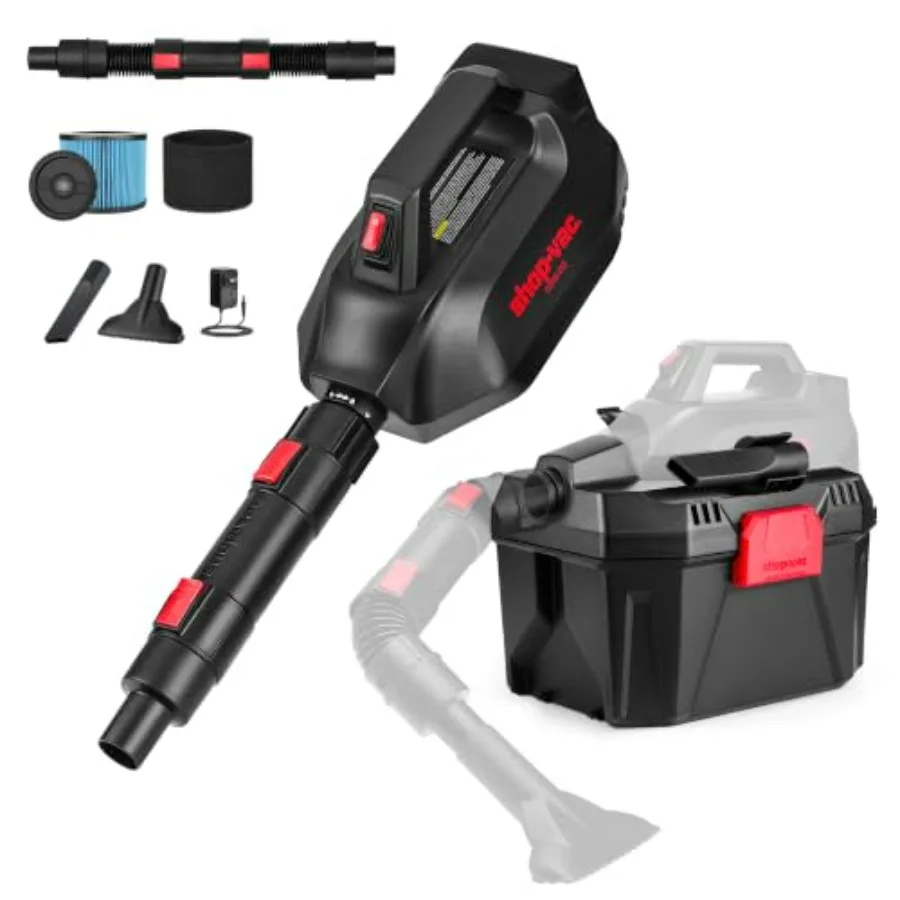 Cordless 3-in-1 Wet/Dry Vacuum for Car, Garage, Workshop Jobsite: ABS Plastic, Black/Gray, Detachable Blower, 2 Gallon, 20V, Ch