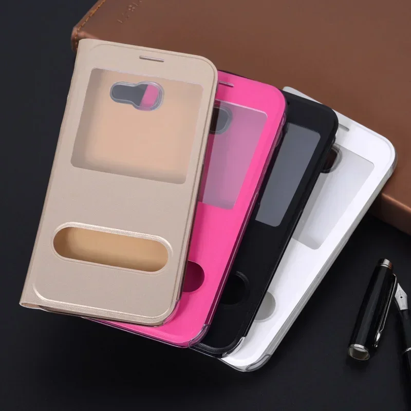 Slim Dual Window View Case Scratch Resistant Flip Cover Phone Sleeve Bag For Samsung Galaxy A3 A7 2017 SM A320F A720F