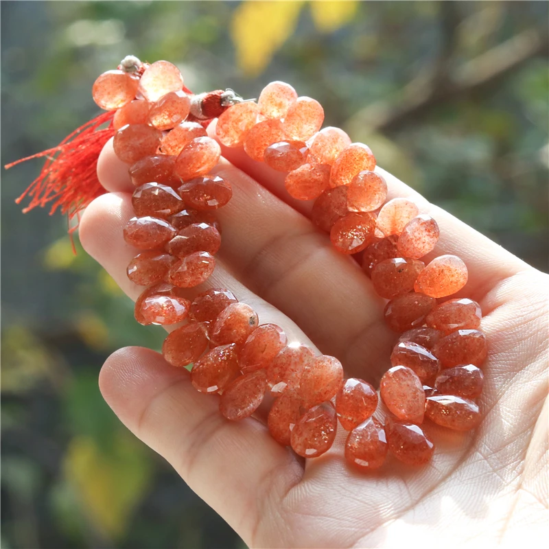 Natural Stone 7A  Sunstone Flat Drop Faceted Beads 7x8-11MM For Jewelry Making Diy Bracelet