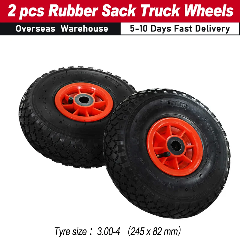 2 pcs Sack Truck Wheels Rubber 3.00-4 (245x82) Easy to Install Roller Bearing Diameter 20 mm Wheels for Hand Trucks Trolleys