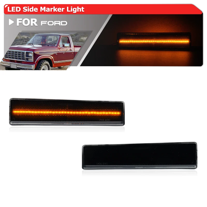 Reemplazo de marcadores laterales de guardabarros ahumado para Ford F100 F150 F250 F350 Bronco negro ámbar LED lámpara lateral de parachoques 1980-1986