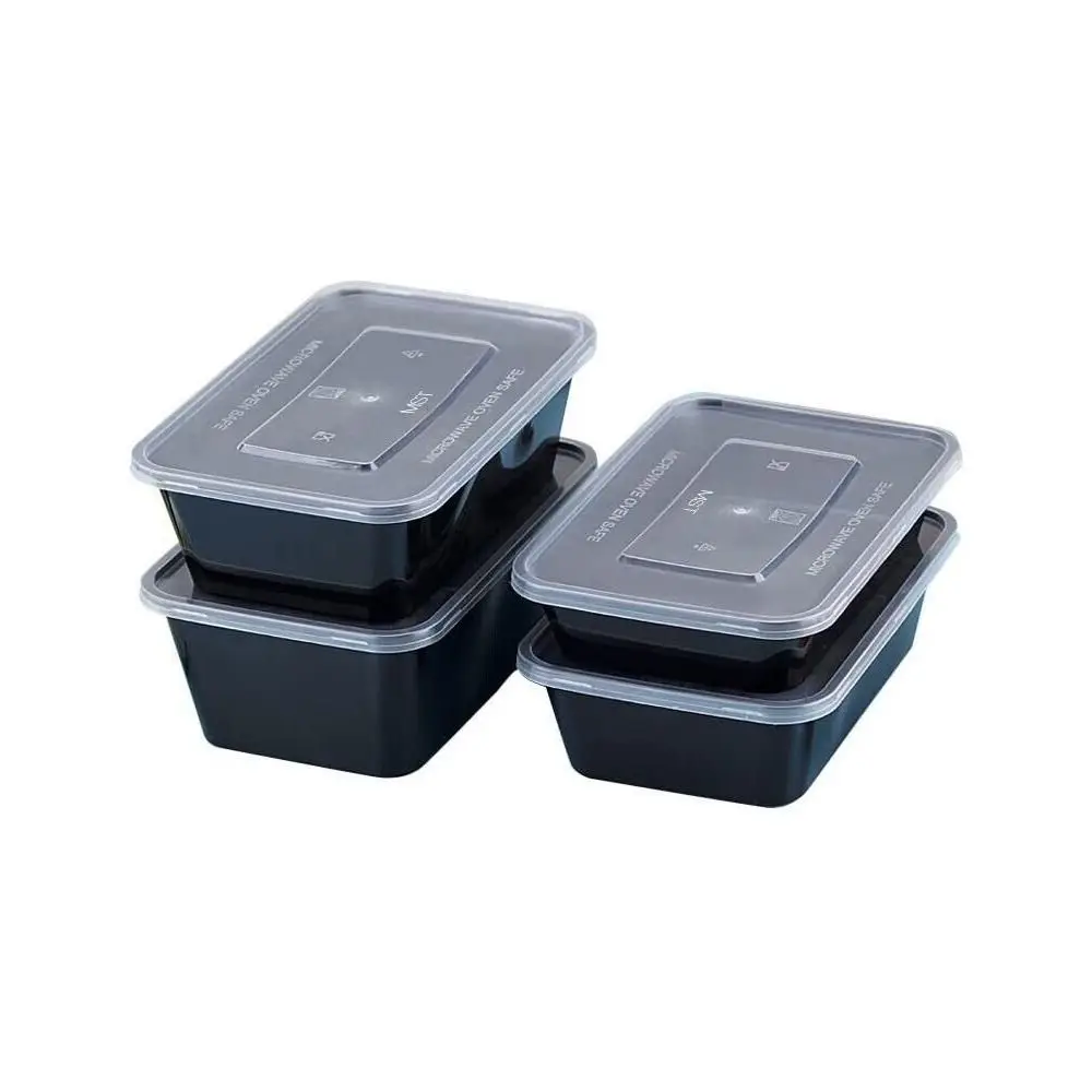 5Pcs/set Creative Plastic Disposable Food Containers Black with Lid Take Out Box Large Capacity Leakproof Lunch Box