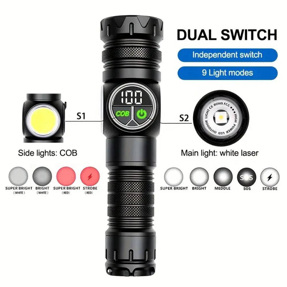 High Power LED Tactical Flashlight Ultra Bright White Laser Zoom Torch Usb Rechargeable Outdoor Camping Emergency Magnet Lantern