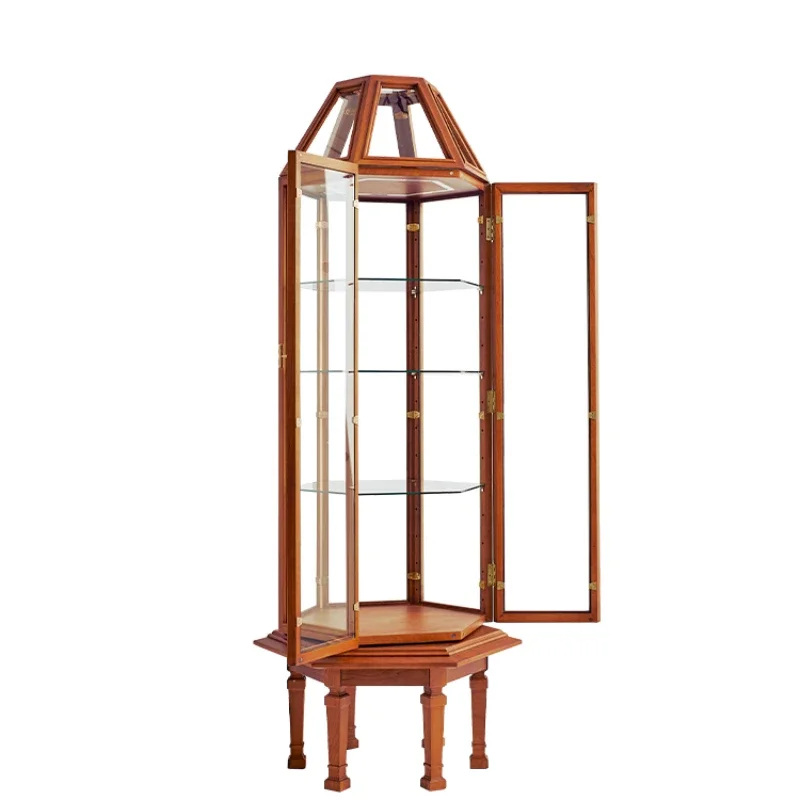 

Moonlight Treasure Pavilion glass display cabinet, cherry wood rotating, Lego with lamp, figure model, storage wine cabinet