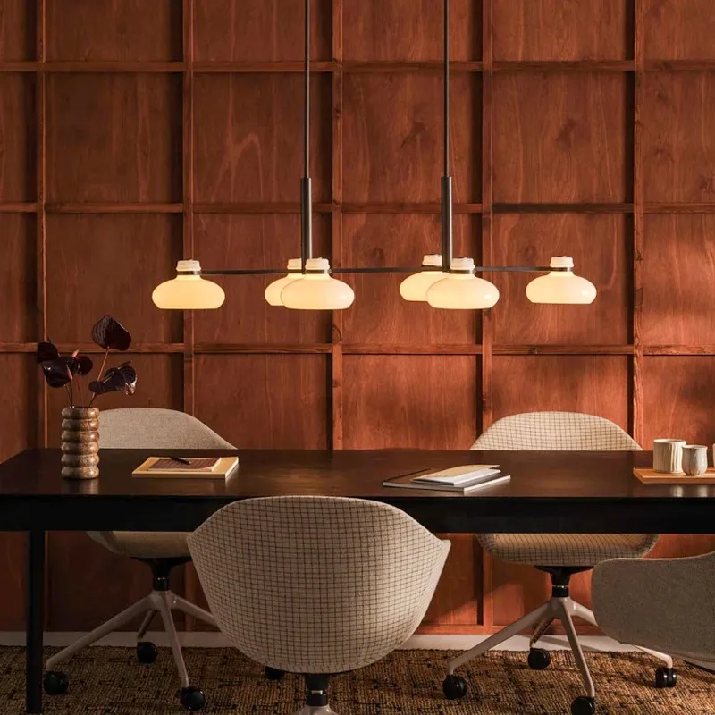 

French Rotundity White Glass LED Pendant Lights Black Wrought Iron Hanging Lamps Living Room Bedroom Hotel Restaurant Chandelier