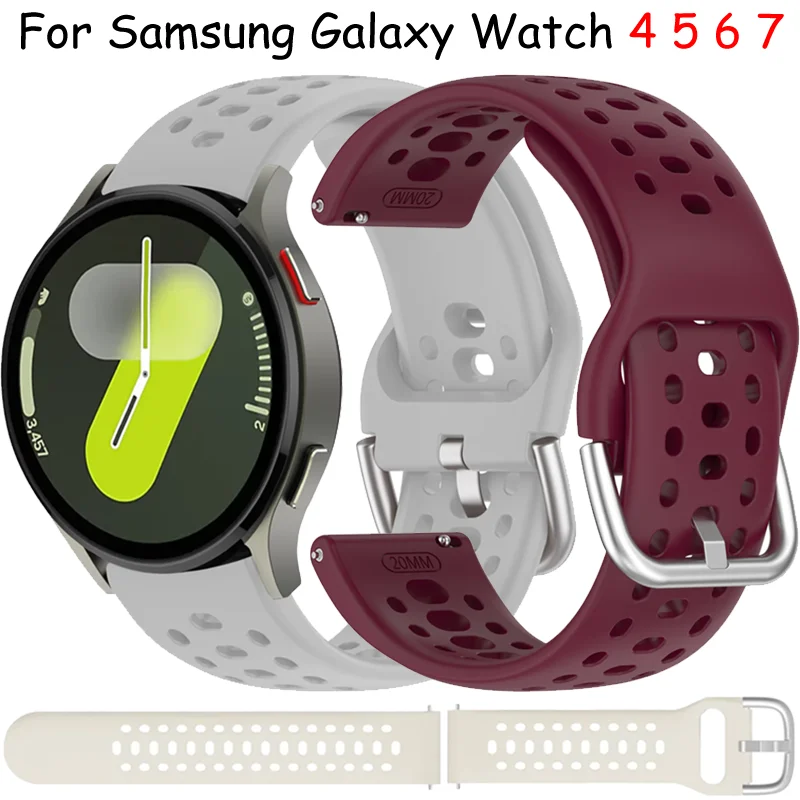 Samsung Galaxy Watch 7 6 5 4 FE 44/40mm、Watch 6-4 Classic 47mm 43mm/46mm 42mm対応 シリコンストラップ スポーツ 通気性 リストバンド