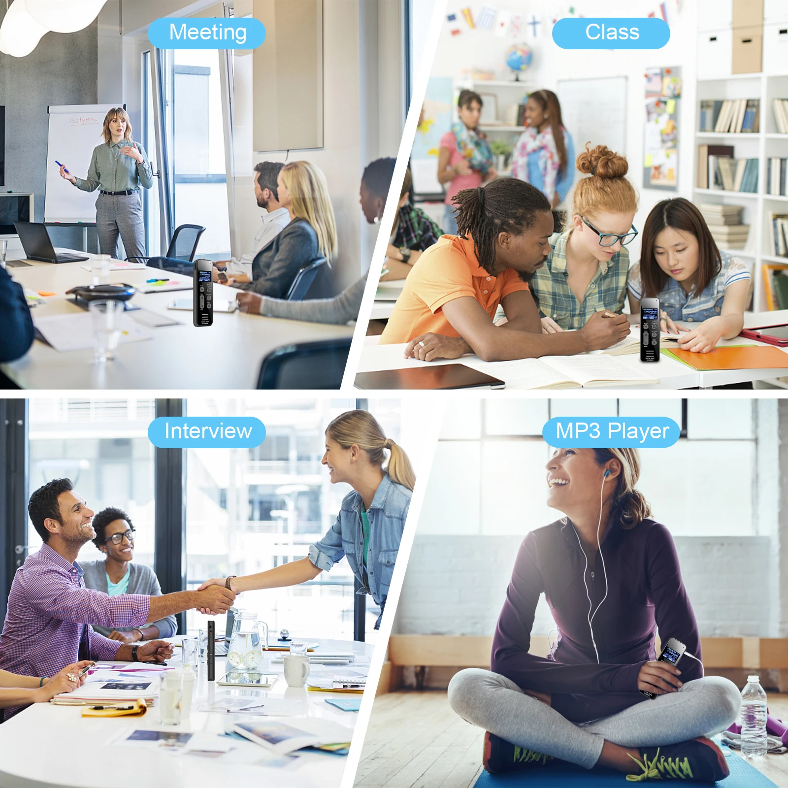 مسجل صوت Vandlion V63 1050mAH 100H وقت طويل سجل WAV 3072kbps HiFi تسجيل زر واحد لتسجيل الإملاء #6