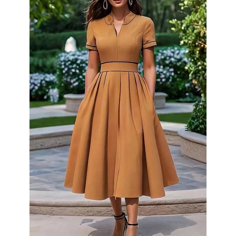 

Плюс размер 1XL-5XL женское новое вечернее платье с коротким рукавом в стиле пэчворк с поясом платья до середины икры сексуальное платье с глубоким v-образным вырезом