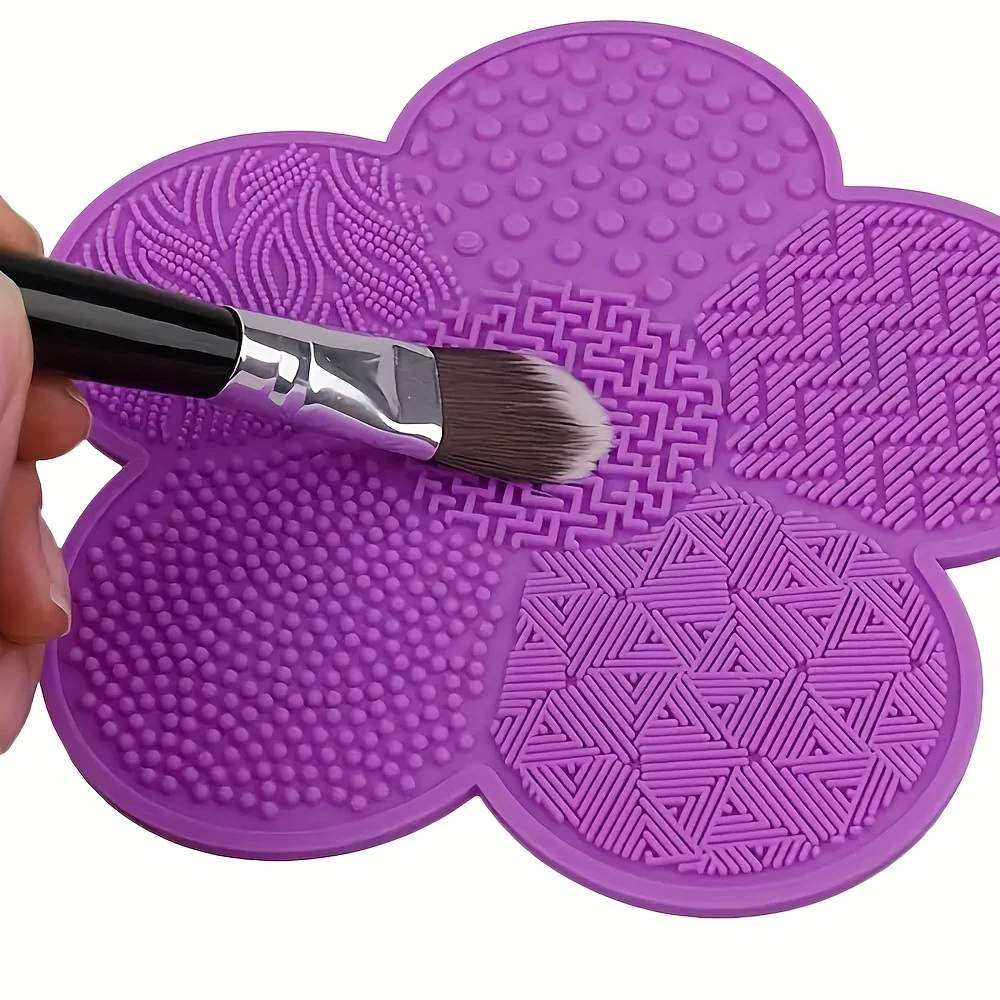 Tampon de nettoyage en forme de fleur en silicone |   Convient aux pinceaux de maquillage et aux outils de maquillage, avec ventouse pour nettoyer le maquillage de bouffées de poudre