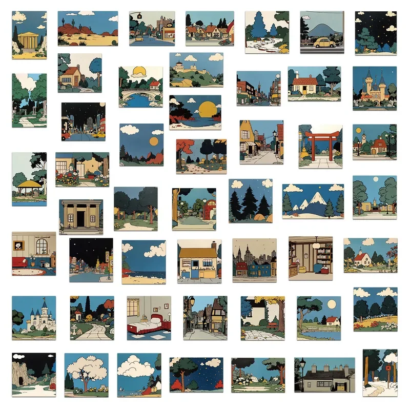 10/30/50Pcs Retro Cartoon Landschaft Aufkleber Exquisite Hand Materialien Telefon Fällen Laptop Koffer Wasser Tassen Wasserdicht stick