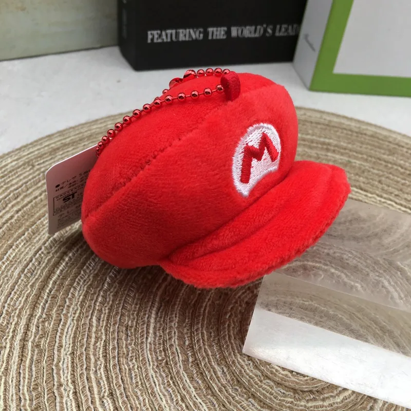 4inch=9cm Red Green Super Bros Hats Plush Keychain Mary Luigy Caps keyring Game Peripheral Doll Pendant Cosplay Accessories Gift view 3