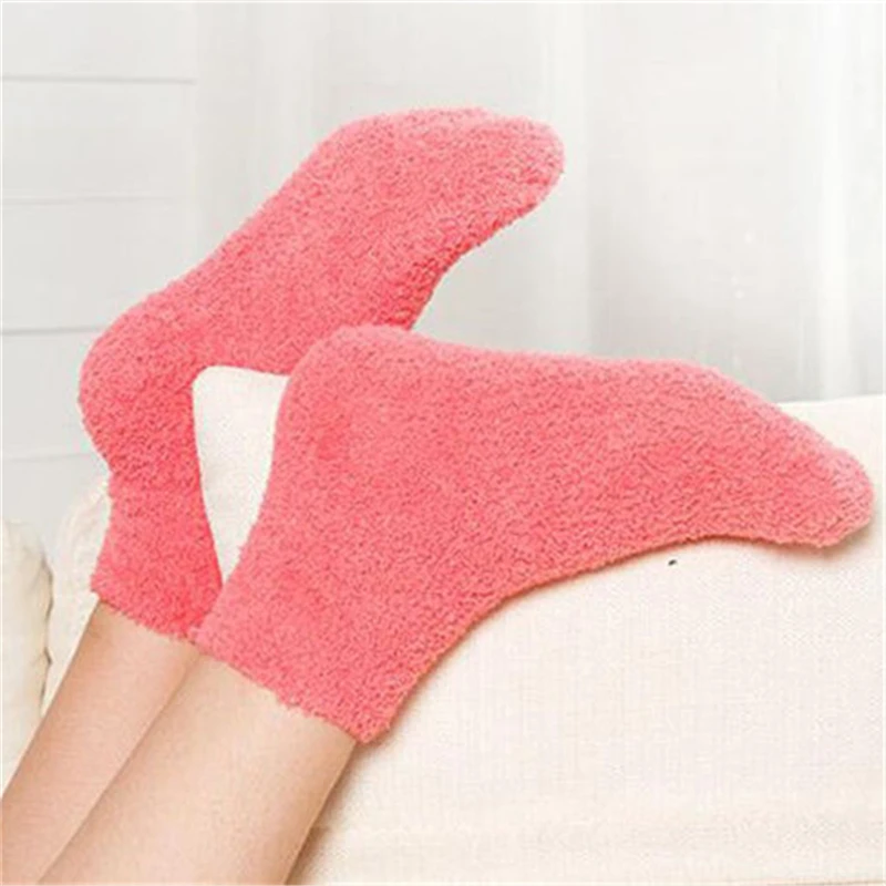 Women's Bed Socks Pure Color Fluffy Warm Winter Christmas Gift Soft Floor Home Candy Color Coral FLeece Velvet Socks Dropship