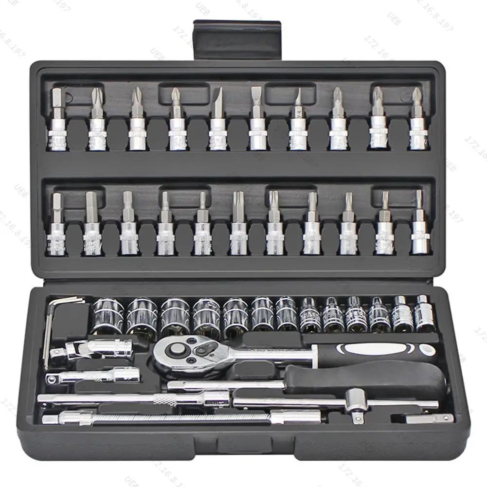 46pcs Car Repair Tool Kit 1/4 Inch Ratchet Wrench Socket Set Car Repair Tool Ratchet Torque Wrench Combo Auto Repairing Tool