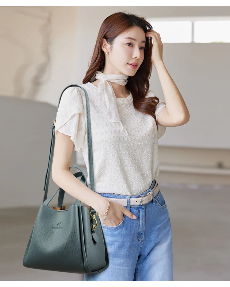 For Women New Soft Leather Designer Tote Bucket Branded Large Handbag Trend Women Simple Bag Female Luxury Shoulder Bags  Purses