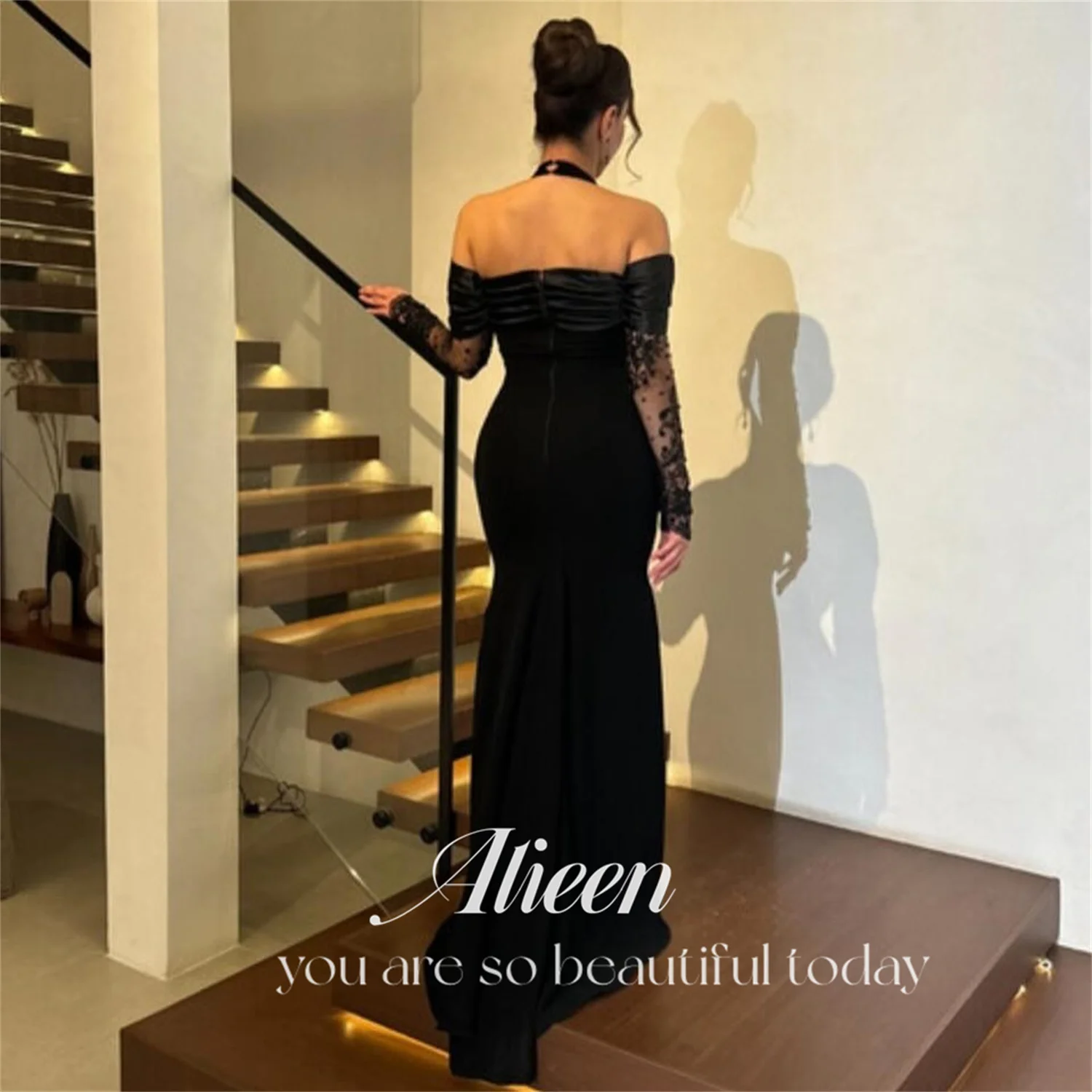 Aileen Mermaid damska suknia wieczorowa kobieta Off-shoulder luksusowe damskie suknie wieczorowe na specjalne okazje czarny dostosowane