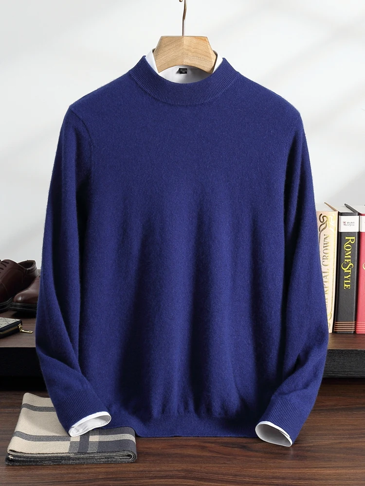 TLOML Men 100% Cashmere Sweater Mock Neck Basic Pullover Autumn Winter Soft Warm Comfy Bottom Cashmere Knitwear High Quality Top