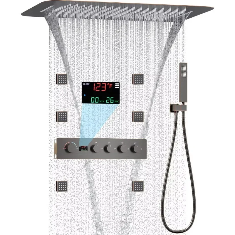 

Digital display Thermostatic Shower System Rainfall Shower Faucet ORB Bathroom Shower Faucet with Body Jets