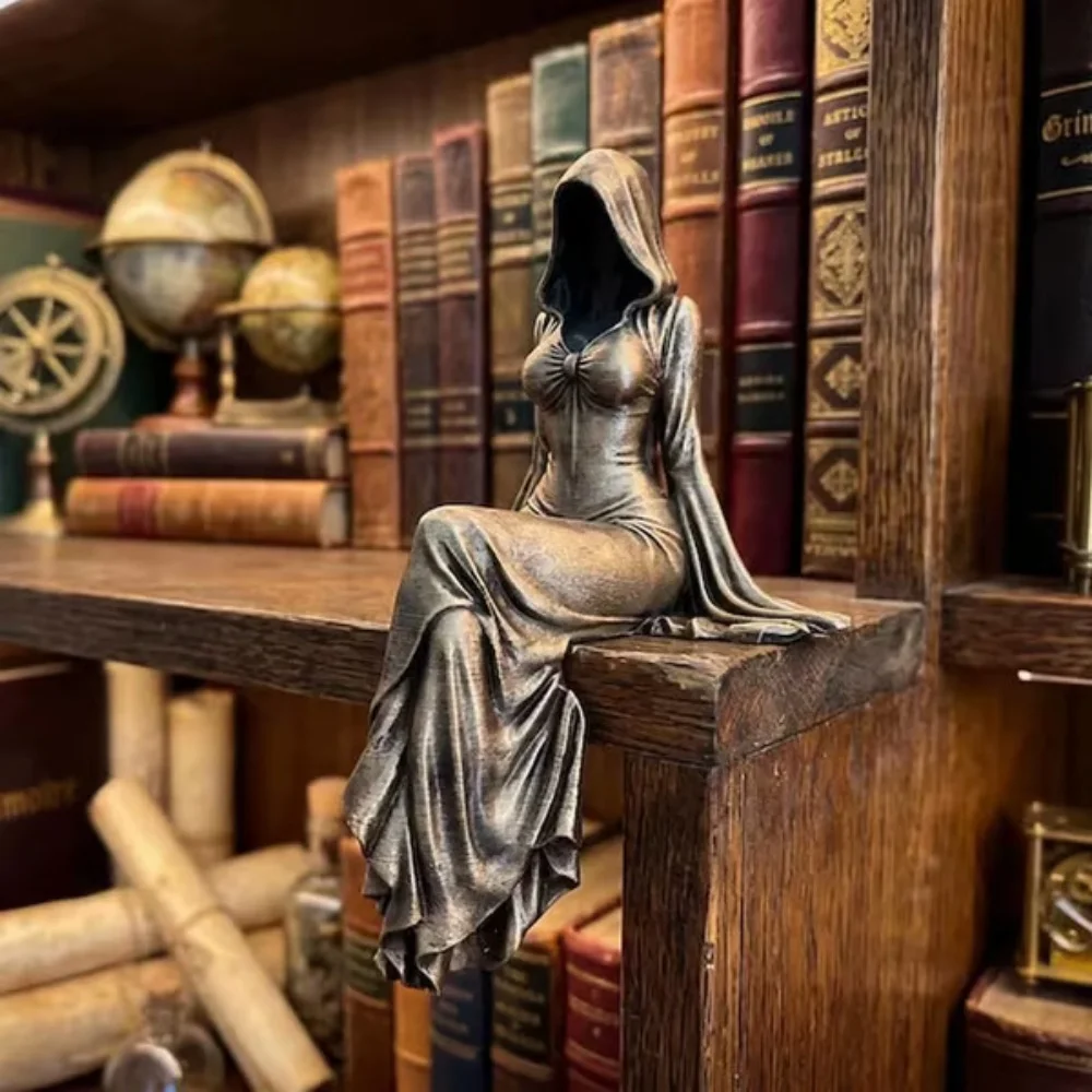 Statue Of Lady Reaper Desktop Ornament Mysterious Female Sitting Posture Dark Model Handicrafts Home Office Desk Decoration Gift